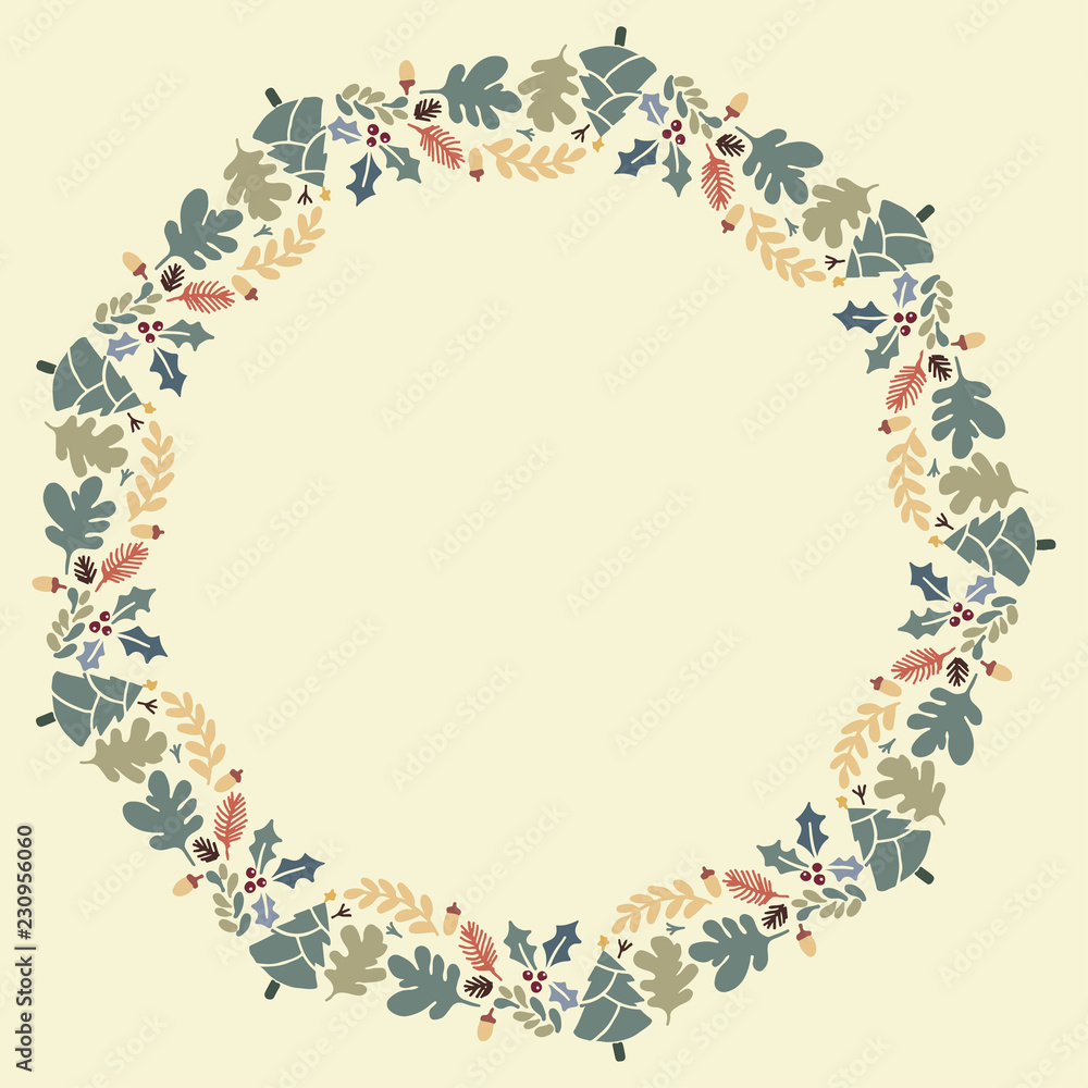 Christmas Wreath with Round Frame for Cards Design Vector Layout with Copyspace Can be use for Decorative Kit, Invitations, Greeting Cards, Blogs, Posters, Merry Christmas and Happy New Year. Christmas Wreath with Round Frame for Cards Design Vector Layout with Copyspace Can be use for Decorative Kit, Invitations, Greeting Cards, Blogs, Posters, Merry Christmas and Happy New Year.