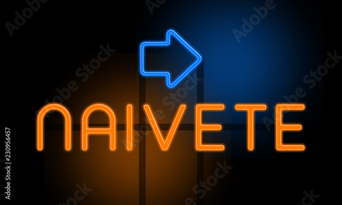 Photos Naivete - orange glowing text with an arrow on dark background