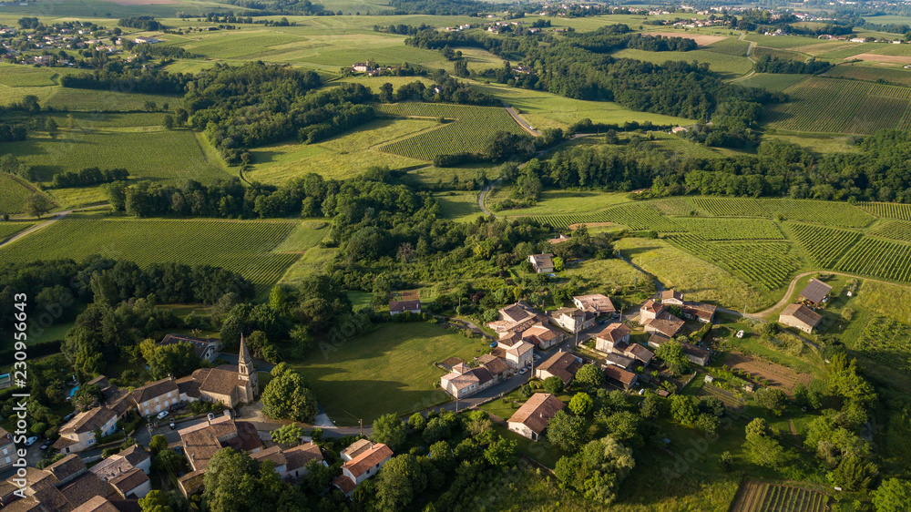 Aerial view of campaign landscape in the French countryside, Gironde