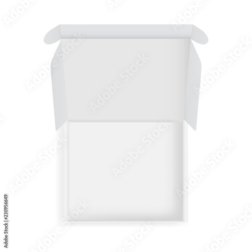 Opened cardboard packaging box mock up - top view. Vector illustration