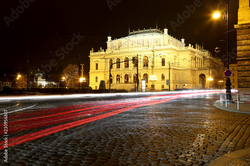 The building of Rudolfiunum concert halls on Jan Palach Square in Prague, Czech Republic (Night view). Czech Philharmonic Orchestra photo