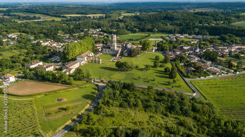 Aerial view Abbey de la Sauve-Majeure, Route to Santiago de Compostela, France, UNESCO