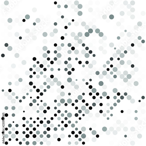 Grey White Background. Circles background. Random Dots. Grey and White shades. Grey background for your design. Digital. Mosaic effect. Halftone vector.