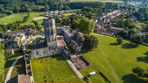 Aerial view Abbey de la Sauve-Majeure, Route to Santiago de Compostela, France, UNESCO