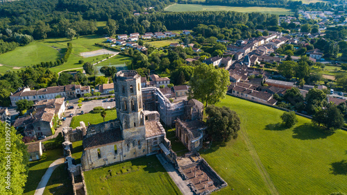 Aerial view Abbey de la Sauve-Majeure, Route to Santiago de Compostela, France, UNESCO photo