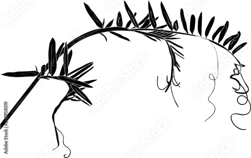 wild plant silhouette with curls isolated on white