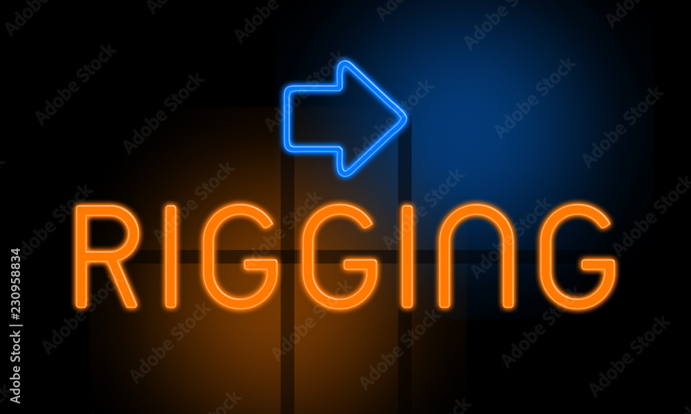 Rigging - orange glowing text with an arrow on dark background