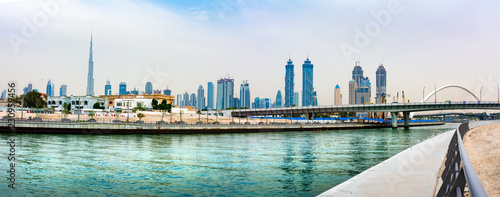 Panoramic view of Dubai downtown from the Water canal © creativefamily