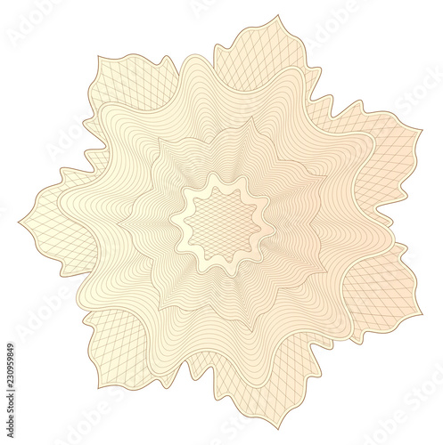 Guilloche pattern, watermark, rosette (line elements) for money design, voucher, currency, gift certificate, coupon, banknote, diploma, check, note