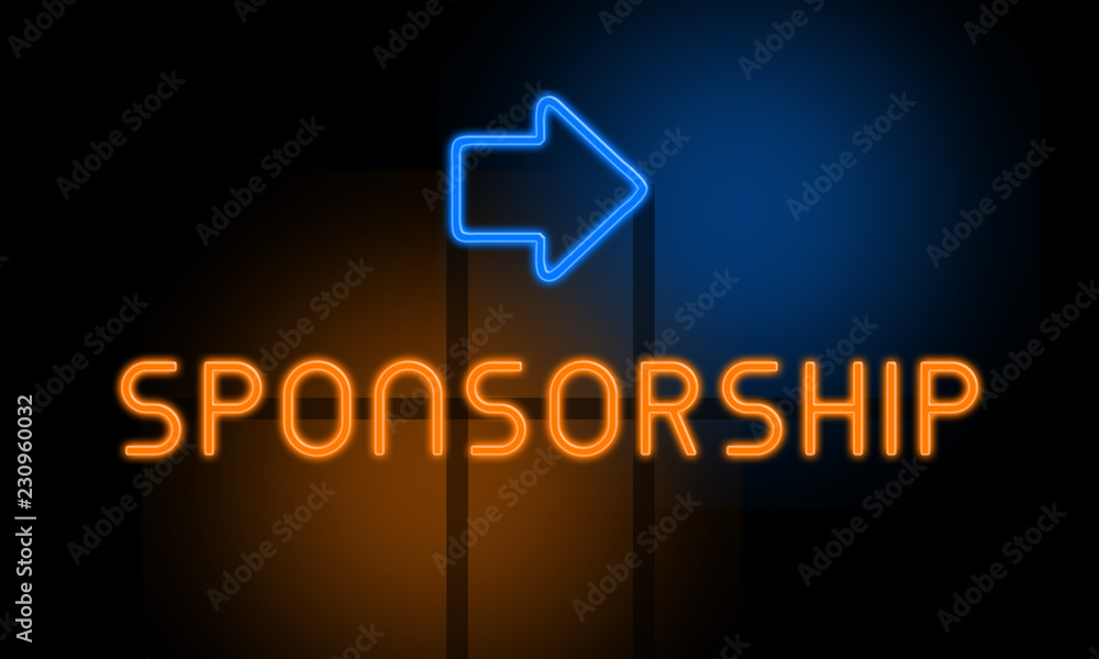 Sponsorship - orange glowing text with an arrow on dark background