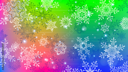 Snowflakes and festive lights - vector background with beautiful snowflakes that merrily shine and shimmer in color space