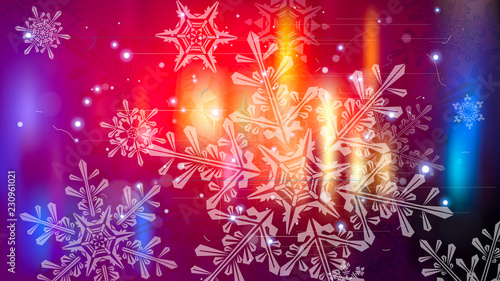 Snowflakes and festive lights - vector background with beautiful snowflakes that merrily shine and shimmer in color space