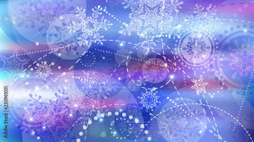 Snowflakes and festive lights - vector background with beautiful snowflakes that merrily shine and shimmer in color space