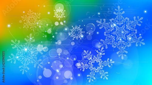 Snowflakes and festive lights - vector background with beautiful snowflakes that merrily shine and shimmer in color space