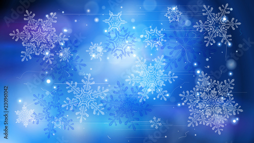 Snowflakes and festive lights - vector background with beautiful snowflakes that merrily shine and shimmer in color space