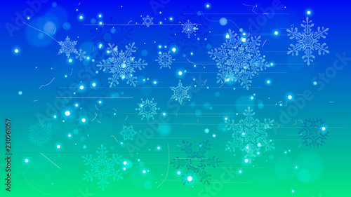 Snowflakes and festive lights - vector background with beautiful snowflakes that merrily shine and shimmer in color space