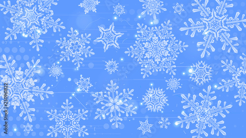 Snowflakes and festive lights - vector background with beautiful snowflakes that merrily shine and shimmer in color space