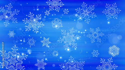 Snowflakes and festive lights - vector background with beautiful snowflakes that merrily shine and shimmer in color space