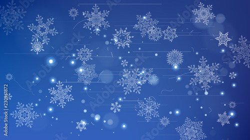 Snowflakes and festive lights - vector background with beautiful snowflakes that merrily shine and shimmer in color space