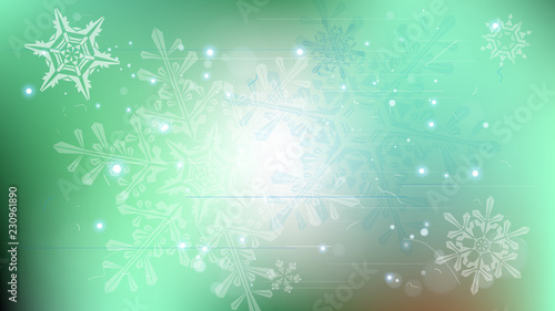 Snowflakes and festive lights - vector background with beautiful snowflakes that merrily shine and shimmer in color space