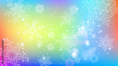 Snowflakes and festive lights - vector background with beautiful snowflakes that merrily shine and shimmer in color space