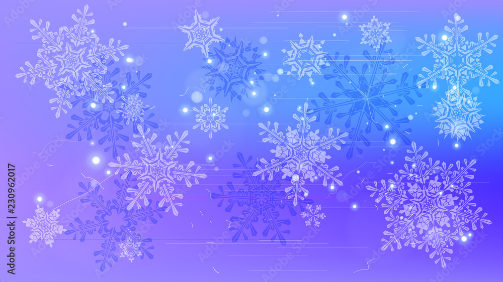 Snowflakes and festive lights - vector background with beautiful snowflakes that merrily shine and shimmer in color space Snowflakes and festive lights - vector background with beautiful snowflakes that merrily shine and shimmer in color space