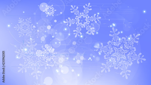 Snowflakes and festive lights - vector background with beautiful snowflakes that merrily shine and shimmer in color space