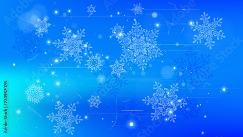 Snowflakes and festive lights - vector background with beautiful snowflakes that merrily shine and shimmer in color space