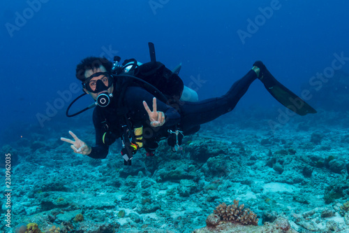 SCUBA diver on a tropical coral reef