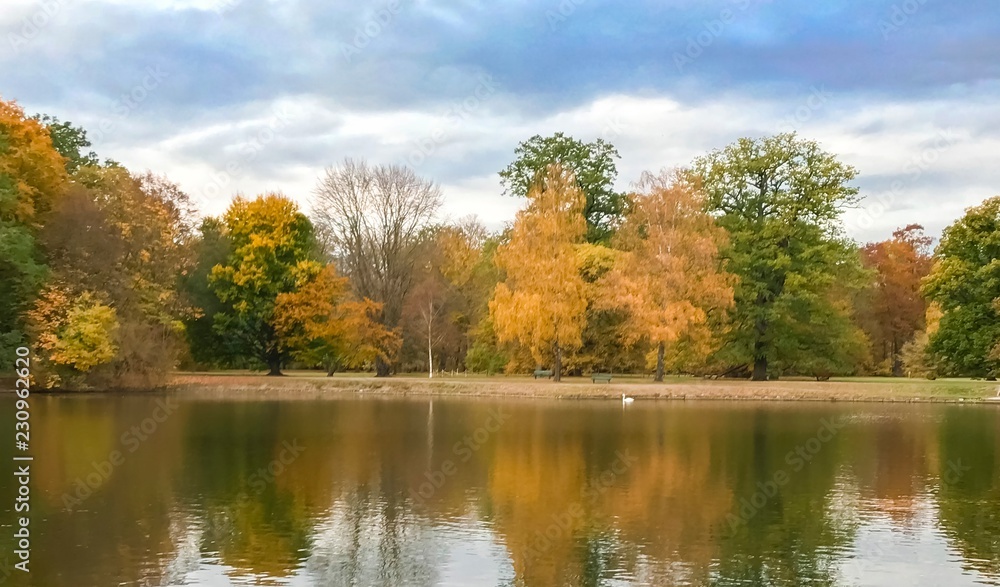 autumn landscape with lake and trees