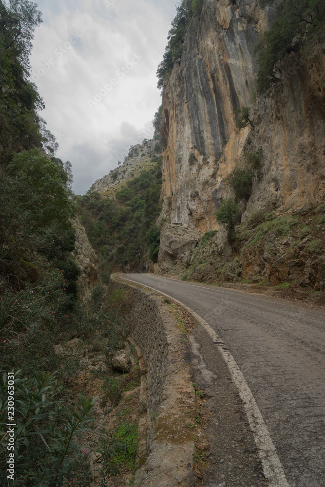 Hania, Crete - 09 26 2018: Mountain landscape Therisso. Road trip