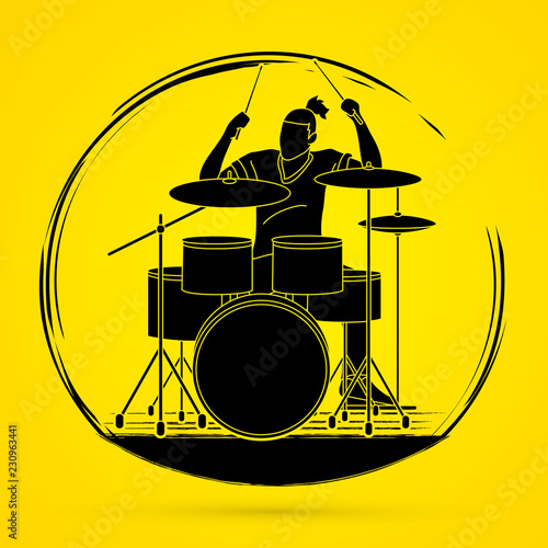 Musician playing Drum, Music band graphic vector
