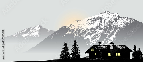 Mountain view with the lonely house