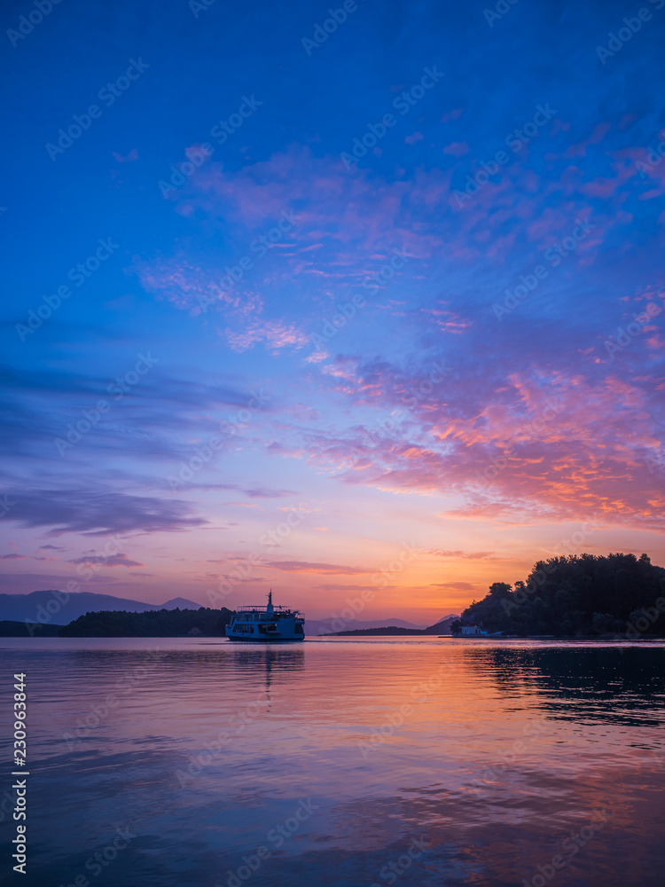 Sunrise on the bay of Nidri in Lefkas Ionian island Sunrise on the bay of Nidri in Lefkas Ionian island