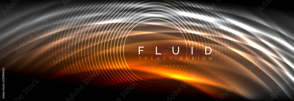 Neon glowing fluid wave lines, magic energy space light concept, abstract background wallpaper design Neon glowing fluid wave lines, magic energy space light concept, abstract background wallpaper design