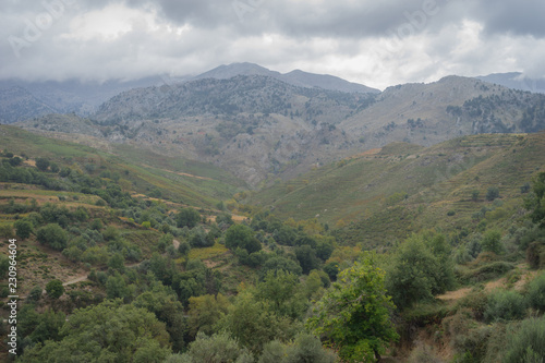 Hania, Crete - 09 26 2018: Mountain landscape Therisso