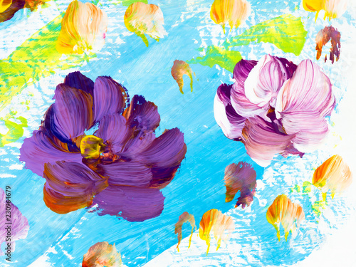 Abstract flowers, creative abstract hand painted background © Artlu
