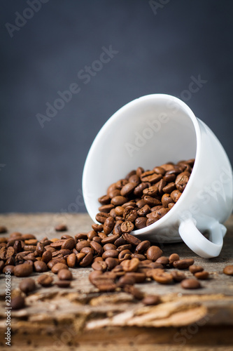 Cup with organics, bio coffee beans