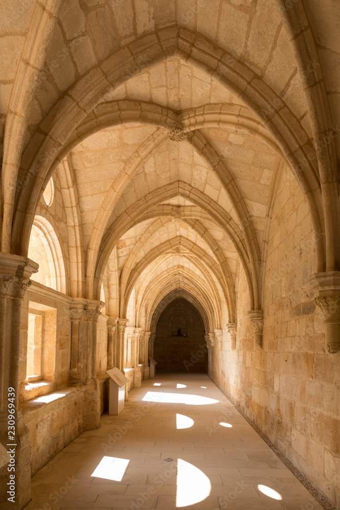 corridor with arches in Santa María de Huerta, Soria, Spain