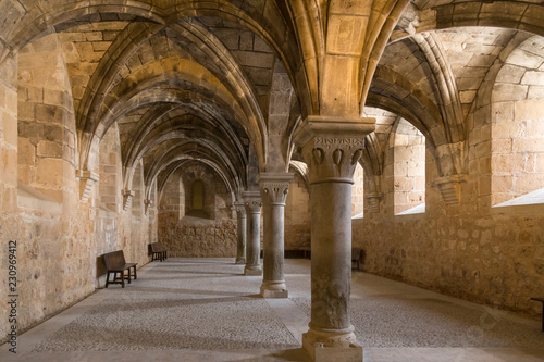 room with columns in the monastery of Santa Maria de Huerta, Soria, Spain