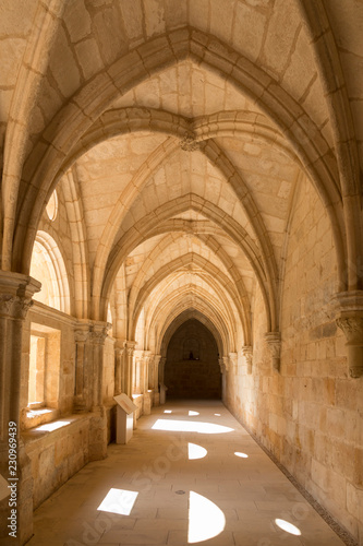 corridor with arches in Santa María de Huerta, Soria, Spain