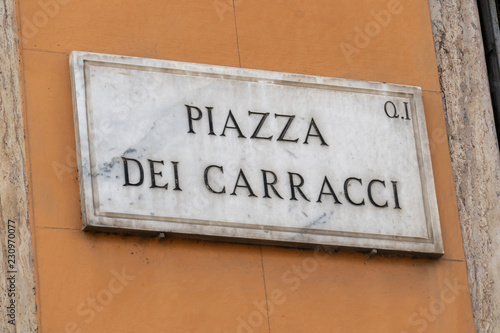Piazza dei Carracci, Rome, Italy, Street sign © gallofilm