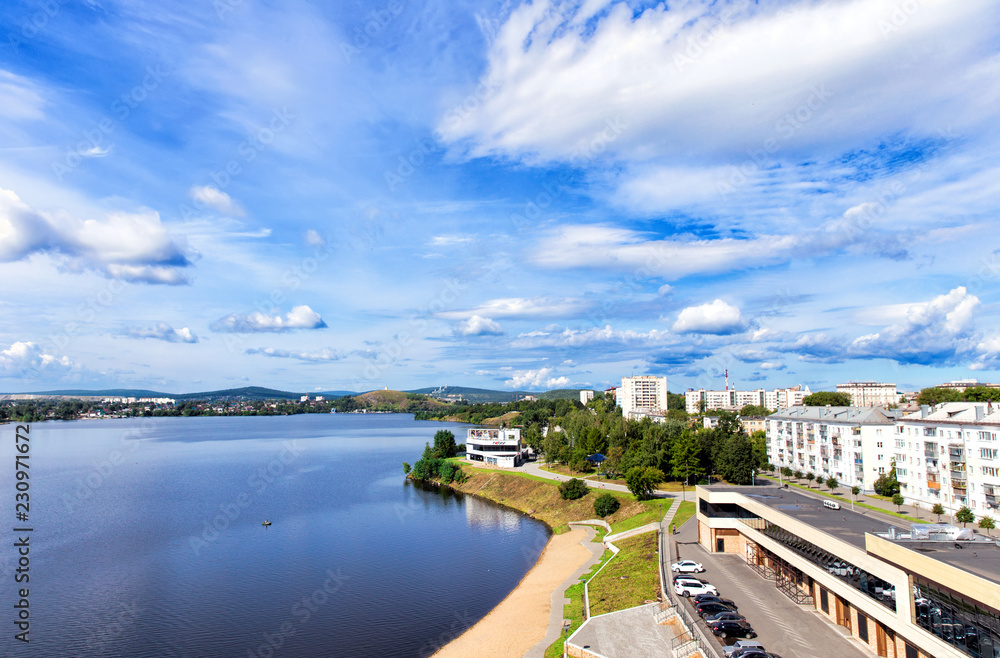 Summer view of the embankment of the city of Nizhny Tagil. Russia