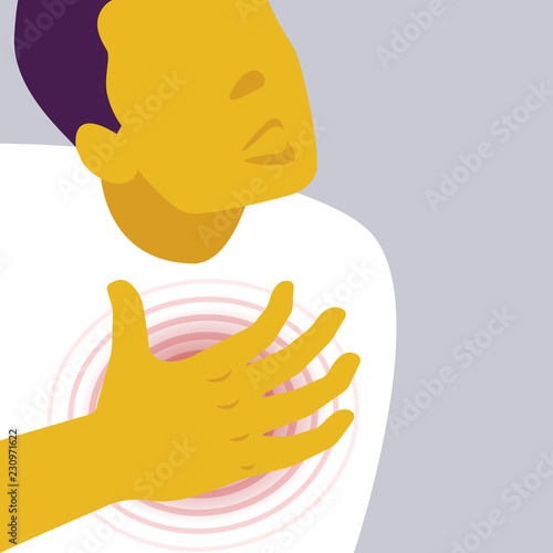Lung Cancer awareness. Symptom. Chest pain. Infographic. Vector illustration. Healthcare poster or banner template.
