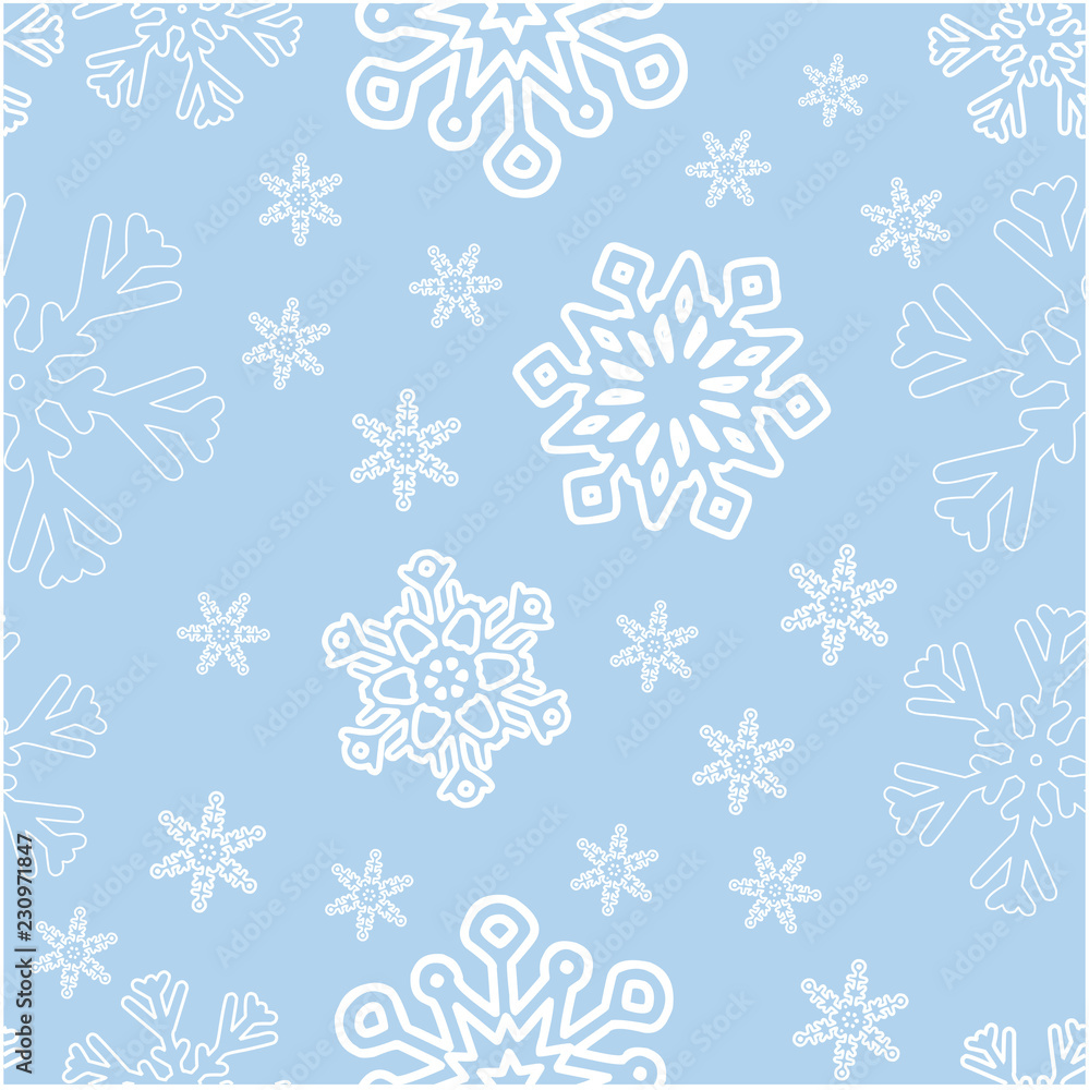 Seamless winter background with various snowflakes. Vector graphic pattern. Seamless winter background with various snowflakes. Vector graphic pattern.