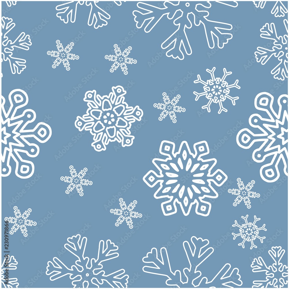 Seamless winter background with various snowflakes. Vector graphic pattern. Seamless winter background with various snowflakes. Vector graphic pattern.
