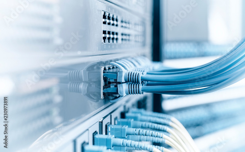 ethernet cable on network switches background photo