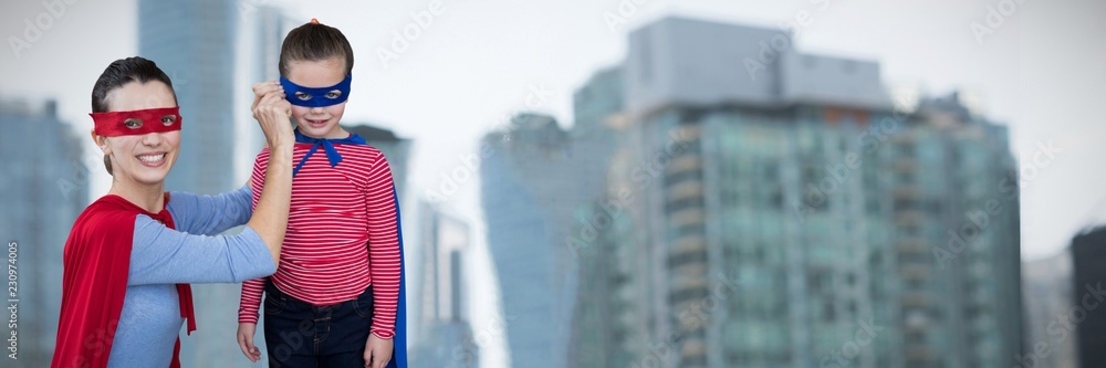 Composite image of mother and daughter pretending to be Composite image of mother and daughter pretending to be