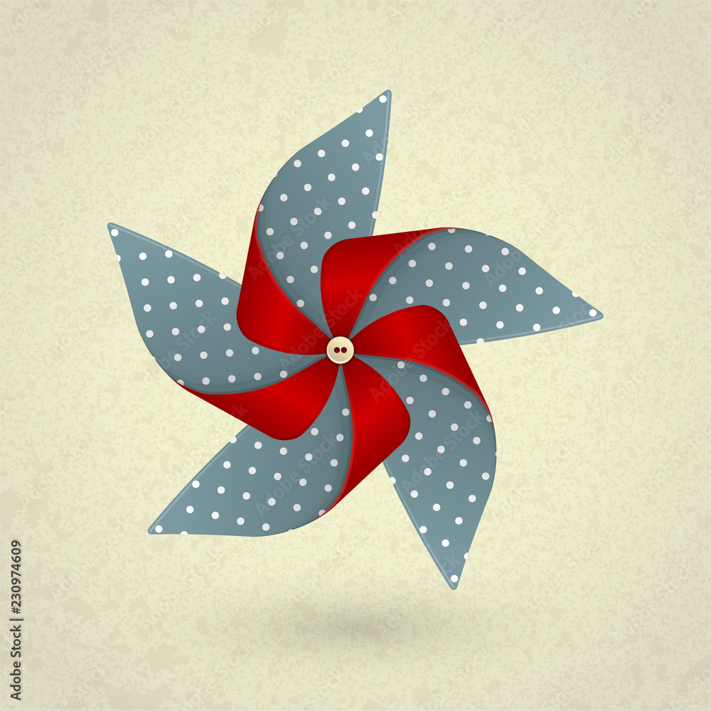 Vintage handmade red and blue pinwheel with dots