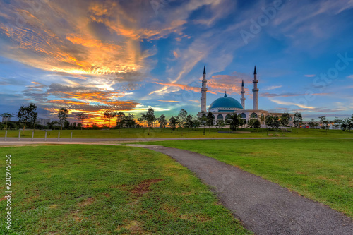 JOHOR BAHRU,Malaysia- 19 October 2017 : The Long Exposure Picture Of Sultan Iskandar mosque With The Golden Sunset As A Background